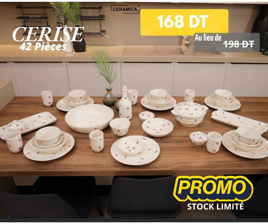 Cerise, service à table en promotion chez ceramica+ à l'occasion de Aïd al-Adha en Tunisie
