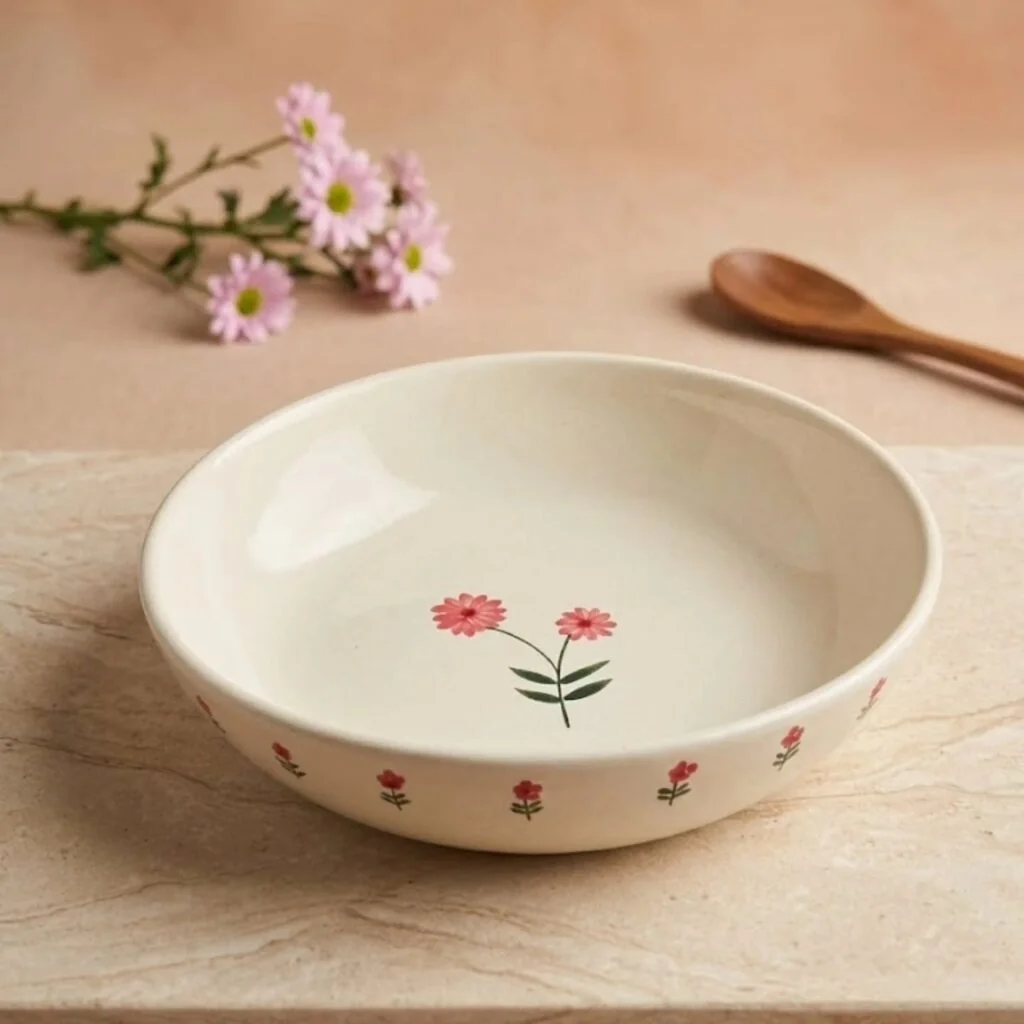 Céramique fait main Ceramica+ : bol artisanal à motif fleurs, symbole du charme de la poterie fait main
